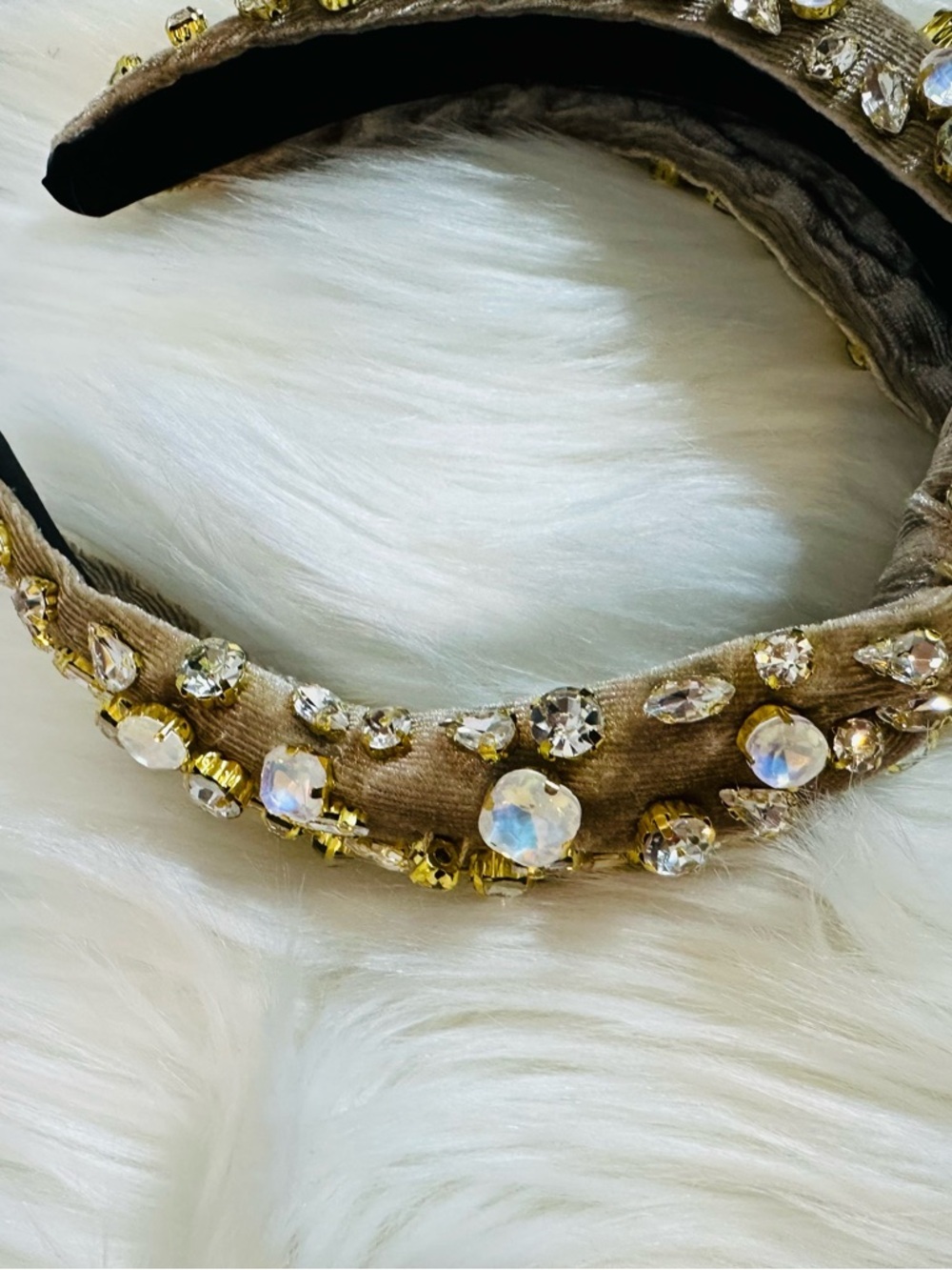 Gianni Bini Beige Crystal Embellished Padded Headband - Picture 3 of 5